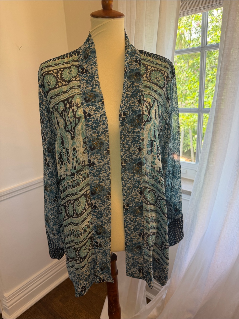 Calypso St. Barth Blue Floral Open-Front Blazer